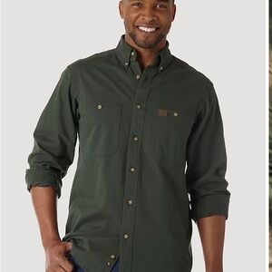 Wrangler Riggs Workwear Green Casual Button Down Shirt